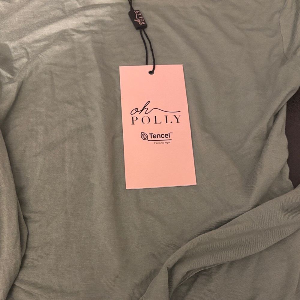 Oh Polly - Modal Ruched Long Sleeve Sage Green Top